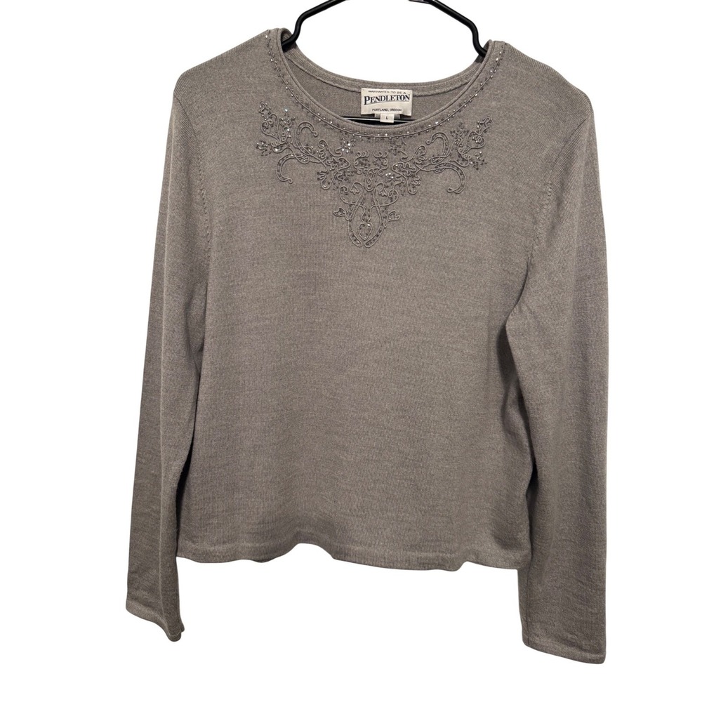 Pendleton Women's Gray Light Weight Long Sleeve Crew Neck Merino Wool Sweater L